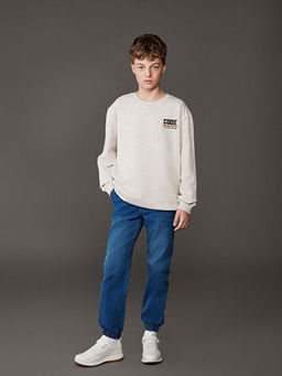 Bask?l? Erkek ?ocuk Kal?n Sweatshirt