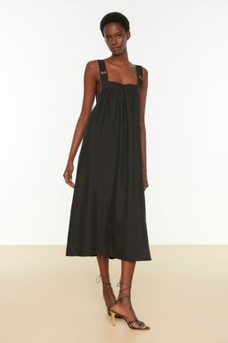 Siyah Shift/Duz Kesim Ask?l? Midi Dokuma Elbise TWOSS22EL1172 - Trendyolmilla фото 3