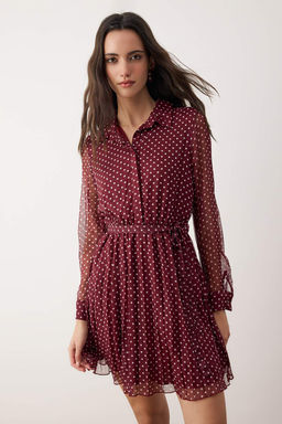 Bordo Puantiyeli Kusakl? K?sa / Mini Dokuma Elbise TWOAW26EL00283