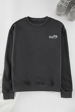 Antrasit Oversize/Genis Kesim Onu Nak?sl? Arkas? Bask?l? Ici Polarl? Sweatshirt TMNAW25SW00014 - Trendyolmilla фото 4