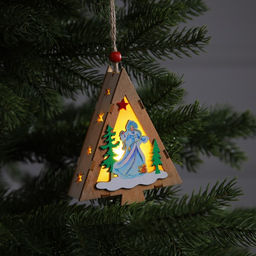 Ёлочная игрушка Ёлочка со Снегурочкой, 12х10х3 см, 1 LED, от батареек, свечение тёплое белое