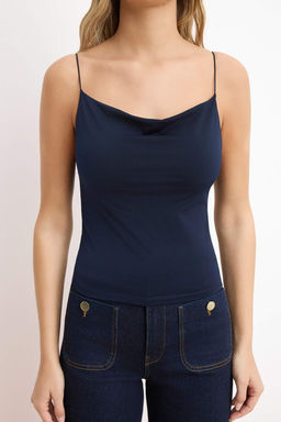 Lacivert Fitted/Vucuda Oturan Degaje Yaka Esnek Orme Bluz TWOSS21BZ0667