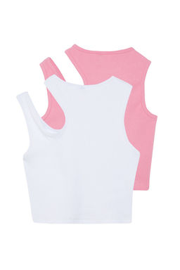 Trendyolmilla Siyah-Beyaz 2li Paket Cut Out Detayl? Fitted Crop Fitilli Esnek Orme Atlet TWOSS23AL00006  фото 18