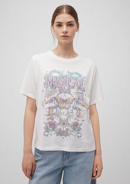 Bask?l? Beyaz Tisort - Mavi фото 3