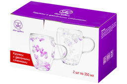 Набор 2 кружек 350 мл 13,3*9*11,5 см Crystal glass с двойн.стенками, с декором их сухоцв, роз/сер - Elan gallery фото 10