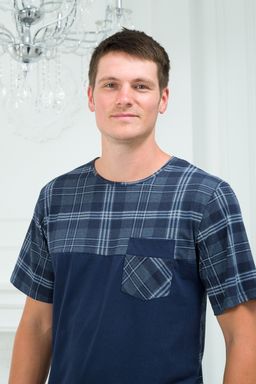 Пижама мужская из футболки с коротким рукавом и брюк из кулирки Макс темно-синяя клетка - Амадэль фото 8