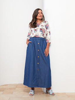 Beli Lastikli D?z A Kesim Kad?n Jean Etek