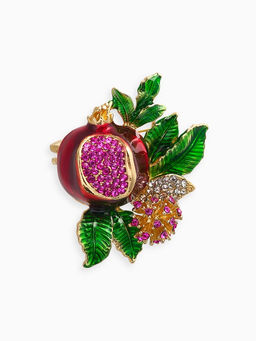 Брошь «Гранат» с цветком, со стразами, цветная в золоте