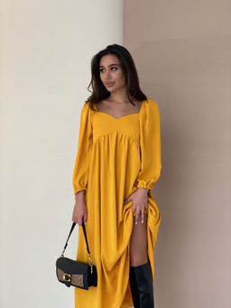 Платье-миди с пышными рукавами в цвете манго - Martichelli фото 58