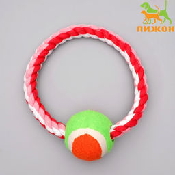 Игрушка тренировочная канатная Круг с мячом, 120 г, микс цветов