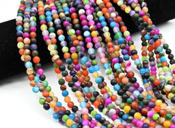 Бусины из агата тонированного шарик 6мм цв.ассорти матовый, 36см, 60 бусин Радуга камня
