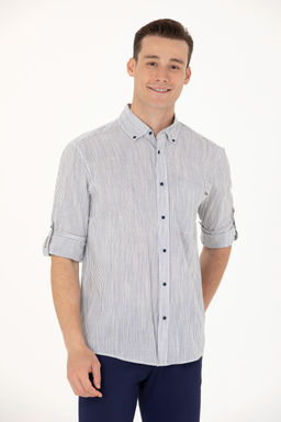 U. S. Polo Assn Мужская белая рубашка в темно-синюю полоску