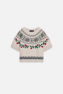 SHORT SLEEVE JACQUARD EMBROIDERED JUMPER - Zara фото 6