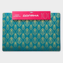 Набор салфеток сервировочных Доляна Перья, 4 шт, 3045 см, цвет бирюзовый  фото 6