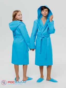 Подростковый вафельный халат с капюшоном бирюзовый В-18 (14)