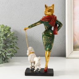Фигурка полистоун «Мадмуазель Кошка выгуливает пуделя», 13.5×7.5×24.5 см