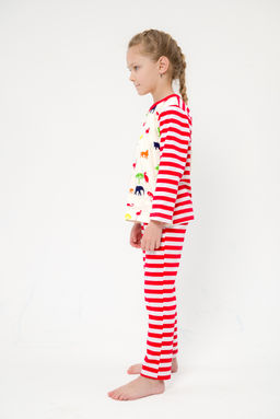 Пижама детская из джемпера и брюк без манжет из интерлока Сафари красный полоса - Амадэль фото 22