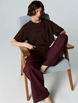 Брюки домашние женские коричневые в полоску - Mark formelle фото 4