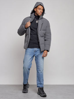 Куртка зимняя молодежная мужская с капюшоном темно-серого цвета 8320TC - Wonderrman фото 6