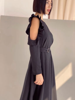 Martichelli Платье из микрошифона с открытыми плечами чёрное  фото 8