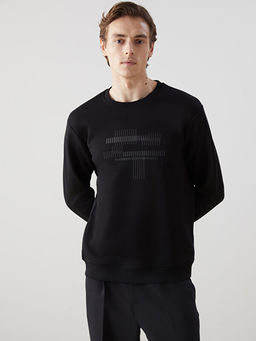 Bisiklet Yaka Uzun Kollu Bask?l? Erkek Sweatshirt