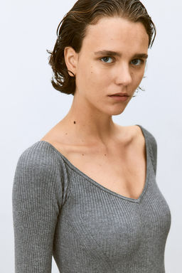 Vestido off-the-shoulder en punto de canale - H&m фото 2