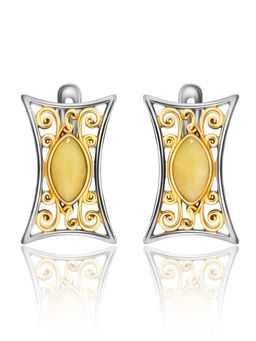 Изящные серьги из медового янтаря Арабеска