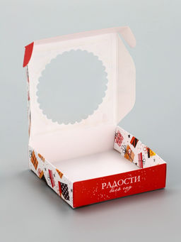 Цена за 5 шт. Коробка подарочная новогодняя, складная, с окном Подарки 11.5?11.5?3 см - Simaland фото 4