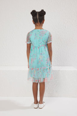 Mint K?z Cocuk Cicekli Balon Kol Bayraml?k Dokuma Elbise TKDSS25EL00027 - Trendyolmilla фото 3