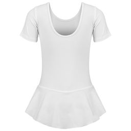 Купальник гимнастический Grace Dance, с юбкой, с коротким рукавом, р. 34, цвет белый  фото 8