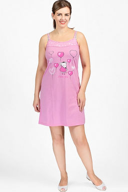 Сорочка на бретелях, двойного крашения, принт Мышка с шариками, розовый (602-1) - Плиона фото 2