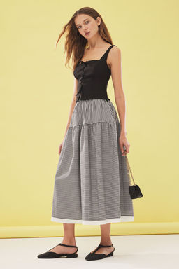 TRENDYOLMILLA Siyah Potikare Desen Dokuma Etek Ucu Dantel Detayl? A-line Midi Boy Dokuma Etek TWOSS25ET00073  фото 2