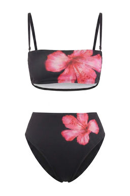 _i_ek Desenli Straplez Kapl_ Y_ksek Bel High Leg Bikini Tak_m_ TBESS26BT00155