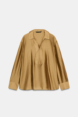CAMISA SATINADA ZW COLLECTION / Mostaza - Zara фото 7