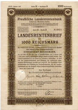Облигация 4,5% 1000 рейхсмарок 1935 года Германия