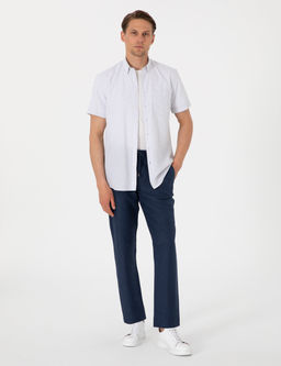 Lacivert Kareli Regular Fit K_sa Kollu G_mlek