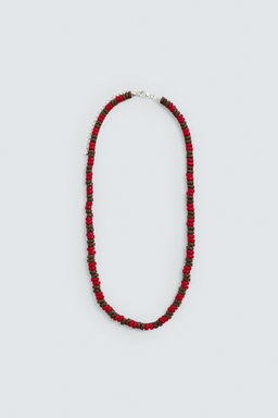 COLLAR ABALORIOS PIEDRA / Rojo
