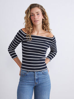 Kay?k Yaka ?izgili Kad?n Ti??rt