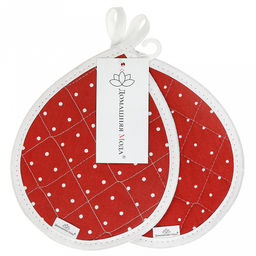 "Горошек на красном" Кухонный комплект: прихватка 20х15,5см "Капелька" - 2шт, хлопок "Премиум" 191г/м2 - хлопок 100%, наполнитель - ватин 280гр/м2, "Домашняя мода" (Россия)