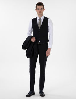 Lacivert Ex. Slim Fit Yelekli Tak_m Elbise
