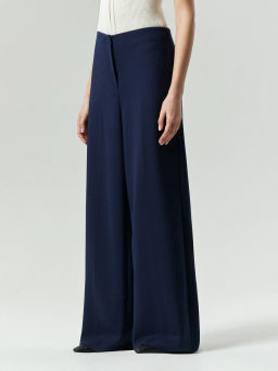 Брюки Emka широкого кроя тёмно-синий вискоза  фото 3