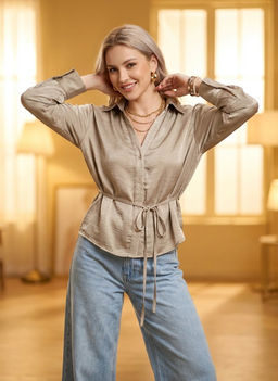 K13517 Рубашка с поясом (атлас) ЗОЛОТОЙ