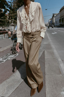 GOLD BUTTON WIDE-LEG TROUSERS