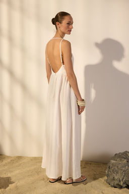 Trendyolmilla Beyaz %100 Keten Maxi Elbise TWOSS25EL00643  фото 4