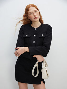 Bisiklet Yaka Ekose Kad?n T?vit Ceket