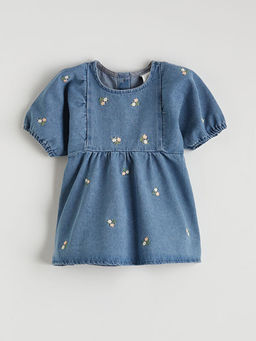 Bisiklet Yaka ?i?ekli K?z Bebek Jean Elbise