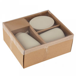 Набор для ванной "Эстетик" 3 предмета: дозатор для мыла 410мл; мыльница 11х8,6х2,2см; стакан для зубных щеток 410мл; фурнитура пластик, керамика, матовая глазурь, кремовый, в коробке (Китай)