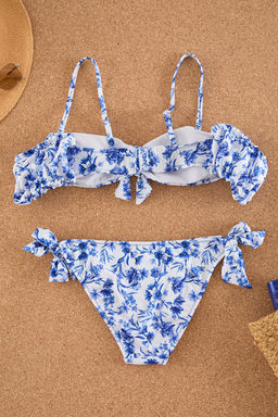 Trendyolmilla Cicek Desenli Straplez Tak C?kar Kol Detayl? Baglamal? Bikini Ustu TBESS25BU00016  фото 8