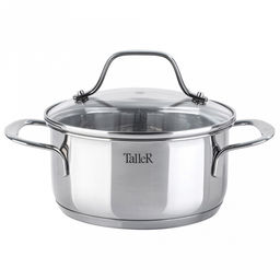 Кастрюля из нержавеющей стали Элиас 1,5л, д16см, h8см, s0,6мм, дно s2,8мм, стеклянная жаропрочная крышка, стальной обод, пароотвод, капсулированное дно, полировка внешняя - зеркальная, внутренняя - зеркальная, мерная шкала, цветная коробка, TalleR