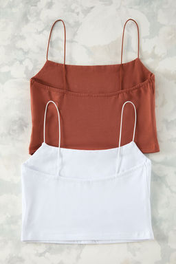 Kiremit-Ekru 2li Paket Pamuklu Spagetti Ask?l? Crop Esnek Orme Atlet TWOSS21AL0196